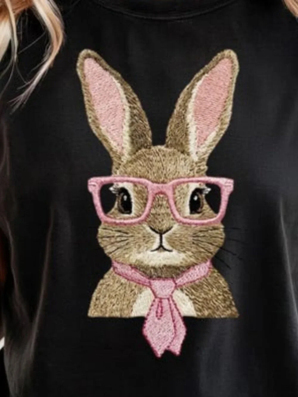 Pink Necktie Easter Bunny Tshirt, Grandmacore Easter Tee - Picture 2 of 3